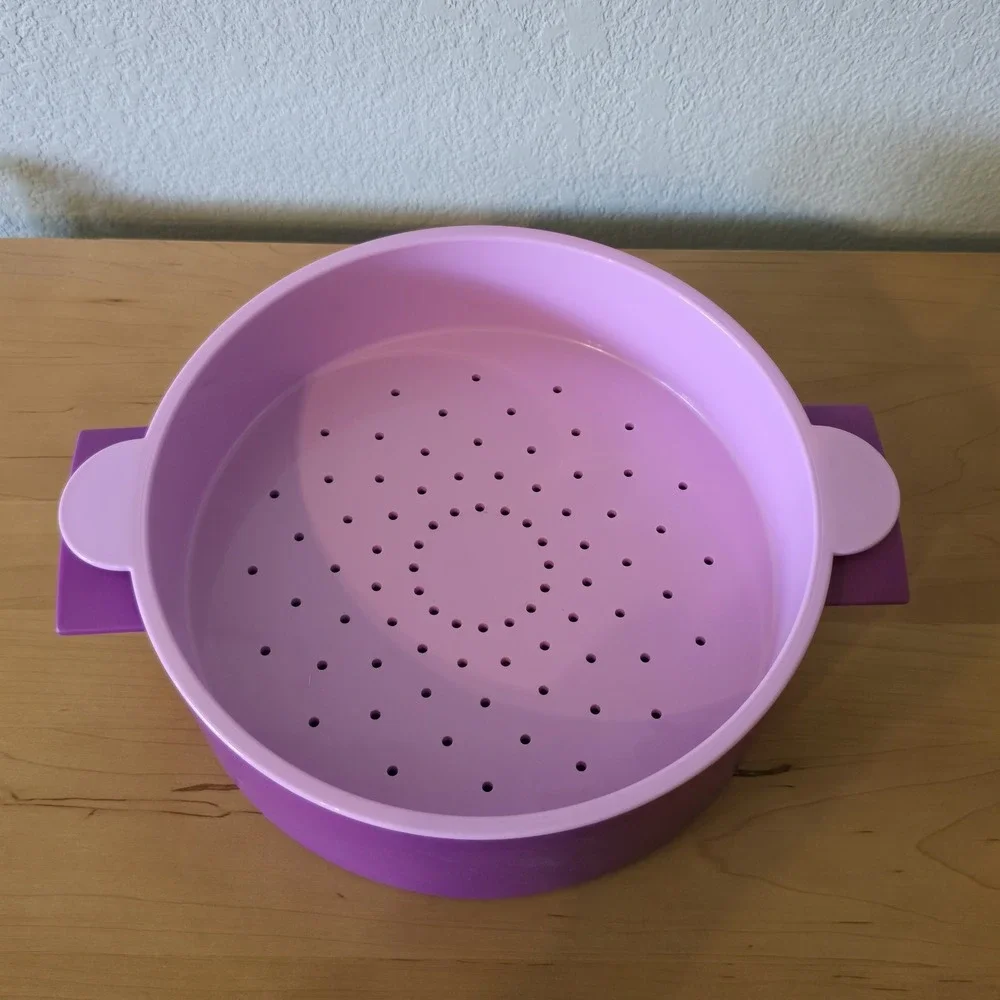 Tupperware 3 Piece Microwave‎ Steamer Cooker Strainer & Lid Purple Kitchen Vtg